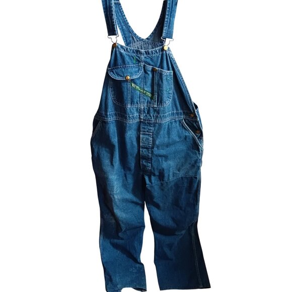 Men's 42x30 Vintage Key Imperial Denim Bib Overalls 1990's Distress Repaired 90s - Picture 1 of 11